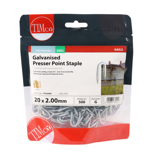 Timco Presser Point Staples - Galvanised 20 x 2.00 - 0.5 Kilograms