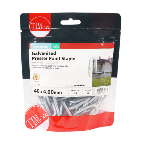 Timco Presser Point Staples - Galvanised 40 x 4.00 - 0.5 Kilograms