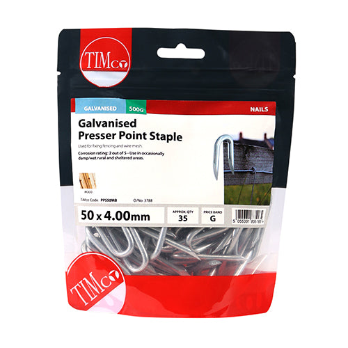 Timco Presser Point Staples - Galvanised 50 x 4.00 - 0.5 Kilograms