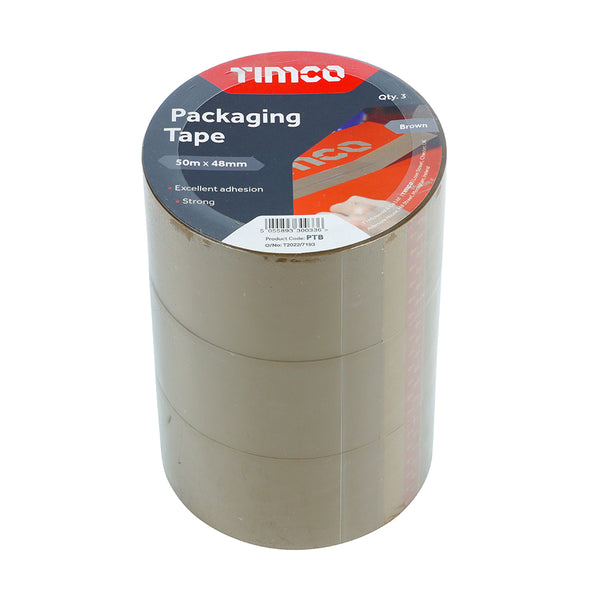 Timco Packaging Tape - Brown 50m x 48mm - 3 Pieces