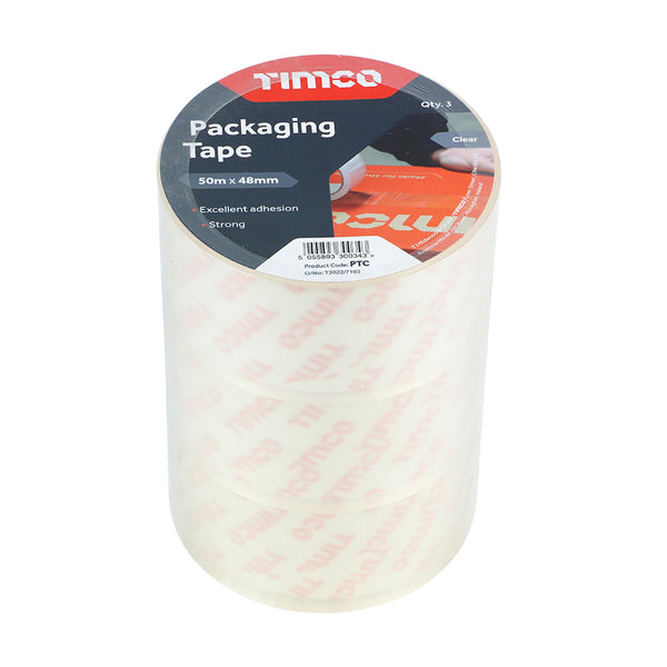 Timco Packaging Tape - Clear 50m x 48mm - 3 Pieces