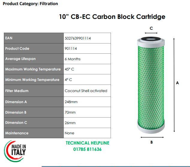 Scalemaster Softline 10” Carbon Block Filter Cartridge 901114