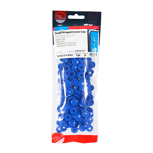 Timco Hinged Screw Caps - Small - Blue To fit 3.0 to 4.5 Screw - 100 Pieces