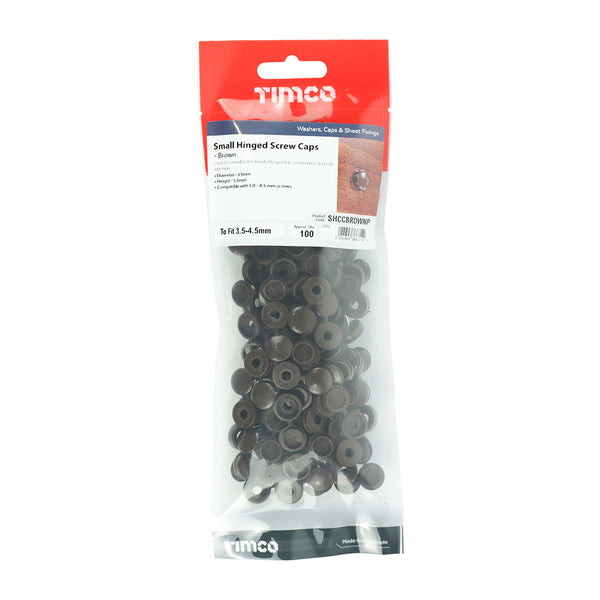 Timco Hinged Screw Caps - Small - Brown To fit 3.0 to 4.5 Screw - 100 Pieces