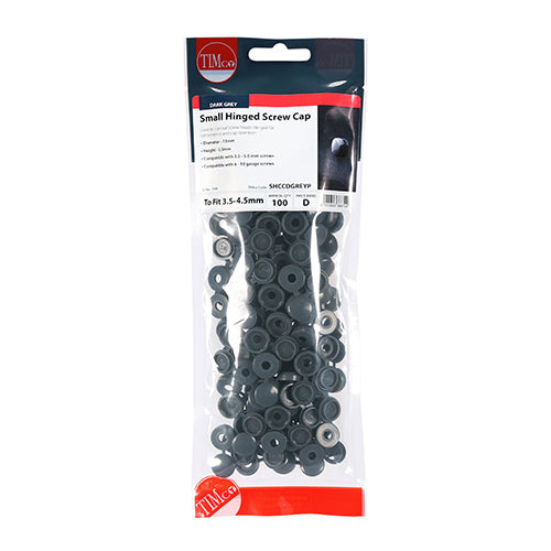 Timco Hinged Screw Caps - Small - Dark Grey To fit 3.0 to 4.5 Screw - 100 Pieces