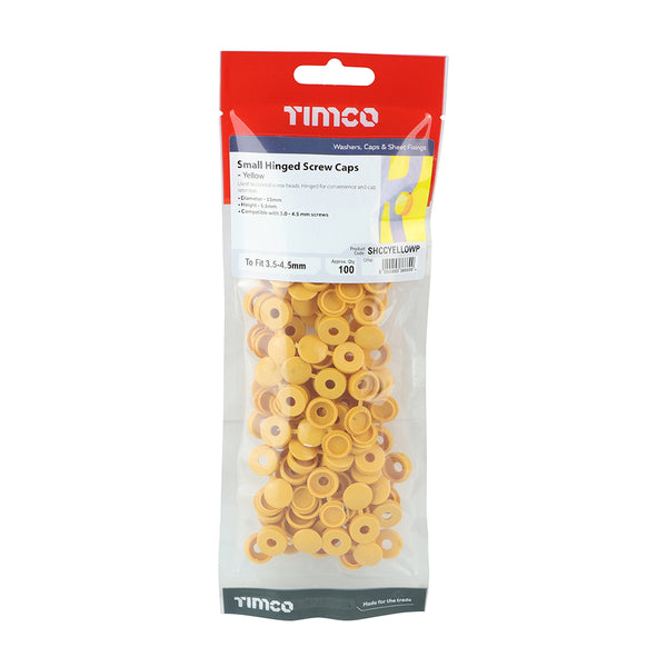 Timco Hinged Screw Caps - Small - Yellow To fit 3.0 to 4.5 Screw - 100 Pieces