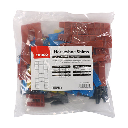 Timco Assorted Horseshoe Shims 1.0, 3.0, 5.0, 6.0mm - 100 Pieces