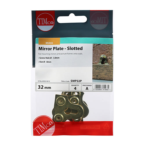 Timco Mirror Plates - Slotted - Electro Brass 32mm - 4 Pieces