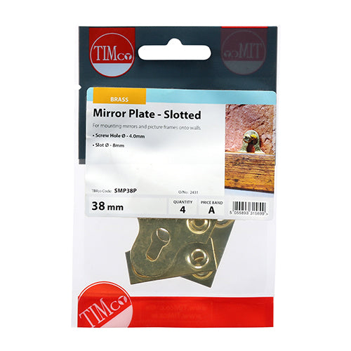 Timco Mirror Plates - Slotted - Electro Brass 38mm - 4 Pieces