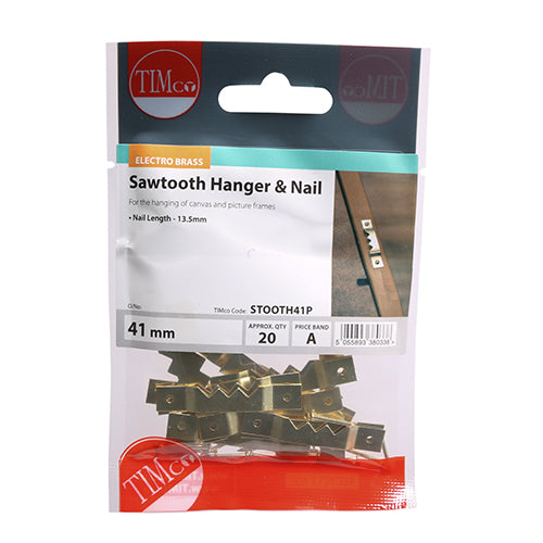Timco Sawtooth Hangers and Nails - Electro Brass 41mm - 20 Pieces