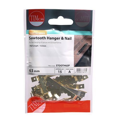 Timco Sawtooth Hangers and Nails - Electro Brass 63mm - 15 Pieces