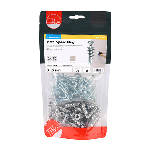 Timco Metal Speed Plugs & Screws - Zinc 31.5mm - 75 Pieces