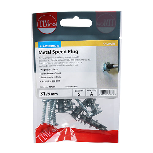 Timco Metal Speed Plugs & Screws - Zinc 31.5mm - 5 Pieces