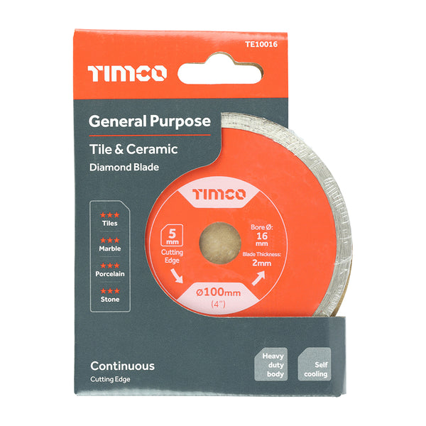 Timco General Purpose Tile & Ceramic Diamond Blade - Continuous 100 x 16.0