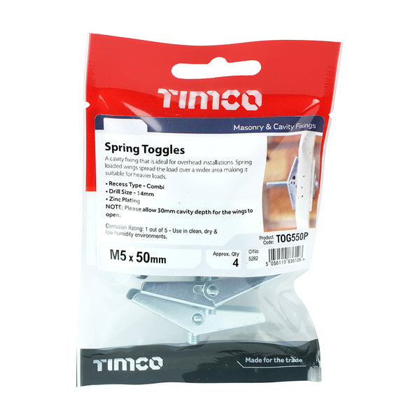 Timco Spring Toggles - Zinc M5 x 50 - 4 Pieces