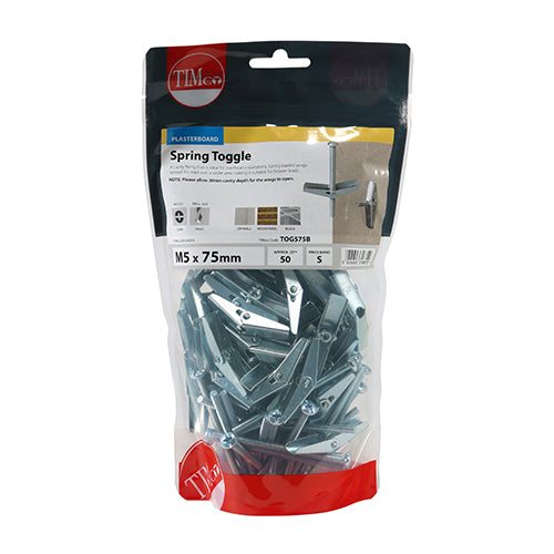 Timco Spring Toggles - Zinc M5 x 75 - 50 Pieces