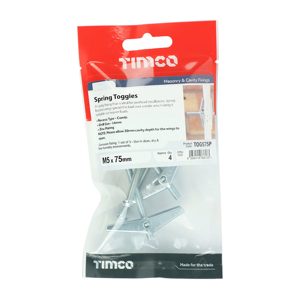 Timco Spring Toggles - Zinc M5 x 75 - 4 Pieces