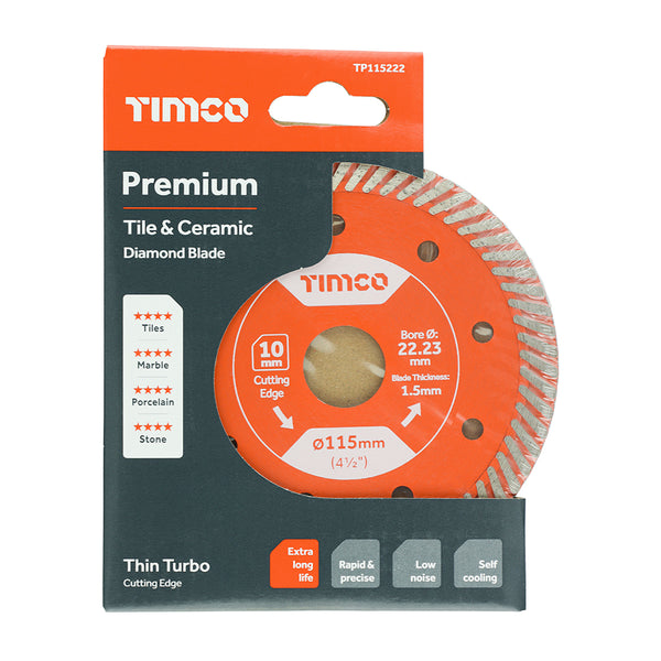 Timco Premium Tile & Ceramic Diamond Blade - Thin Turbo 115 x 22.2