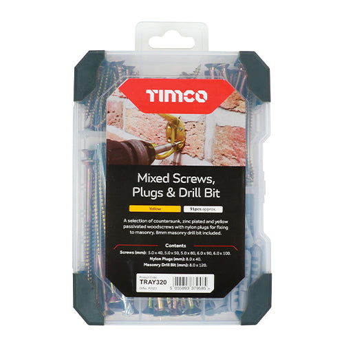 Timco Mixed Tray - Screws Plug & Drill Bit - Yellow 251pcs