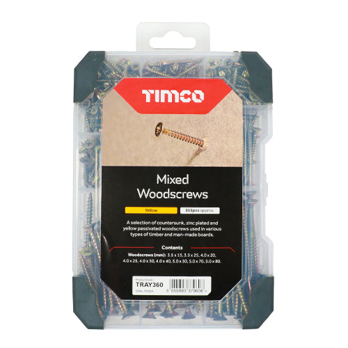 Timco Mixed Tray - Woodscrews - Yellow 340pcs