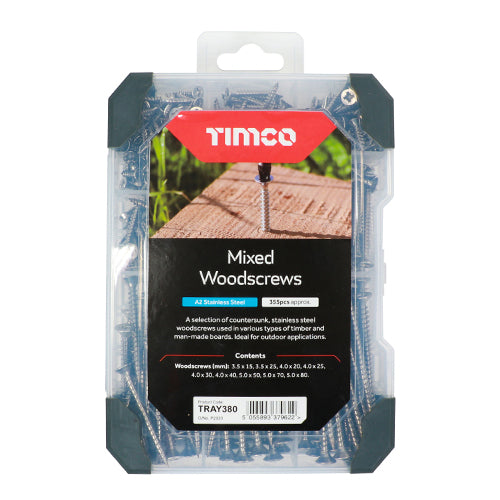 Timco Mixed Tray - Woodscrews – A2 Stainless Steel 340pcs