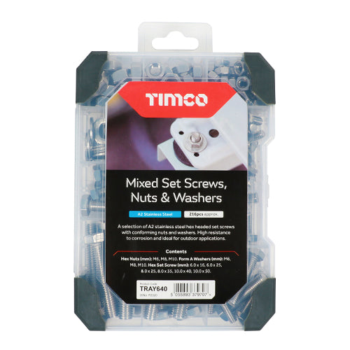 Timco Mixed Tray - Set Screws Nuts Washers – A2 Stainless Steel 199pcs