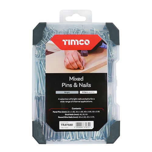 Timco Mixed Tray - Pins & Nails - Bright 495pcs