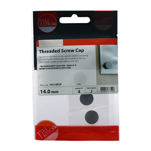 Timco Threaded Screw Caps - Solid Brass - Polished Chrome 14mm - 4 Pieces