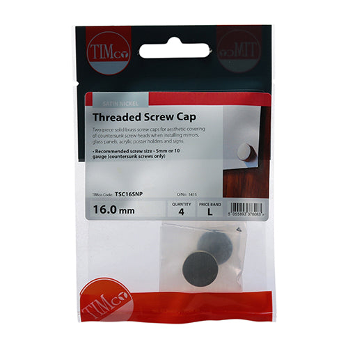 Timco Threaded Screw Caps - Solid Brass - Satin Nickel 16mm - 4 Pieces