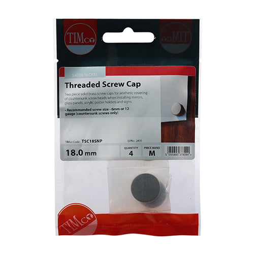 Timco Threaded Screw Caps - Solid Brass - Satin Nickel 18mm - 4 Pieces