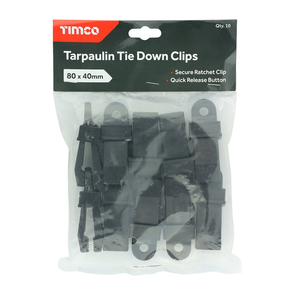 Timco Tarpaulin Tie Down Clips 80mm x 24mm - 10 Pieces