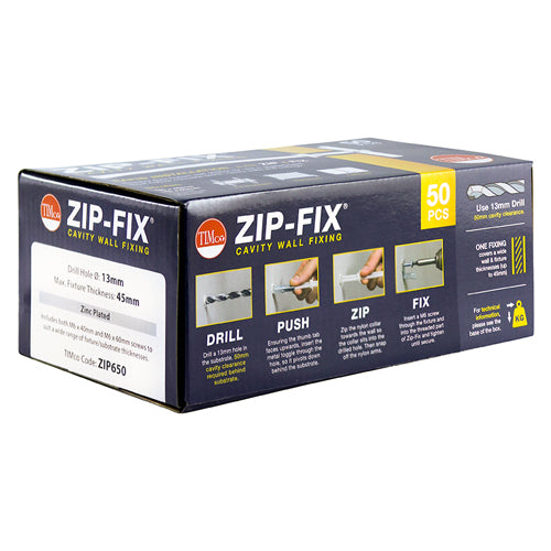Timco Zip-Fix Cavity Wall Fixings - Zinc M6 - 50 Pieces