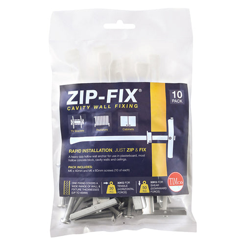 Timco Zip-Fix Cavity Wall Fixings - Zinc M6 - 10 Pieces