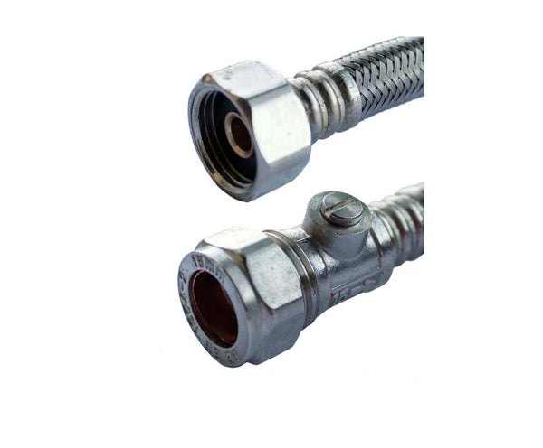 Oracstar Flexible Tap Connector with Isolating Valve 15mm x 1/2inch x 500mm Chrome Plated PF9750