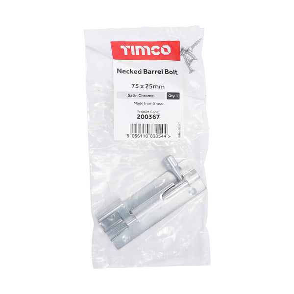 Timco Necked Barrel Bolt - Satin Chrome 75 x 25mm