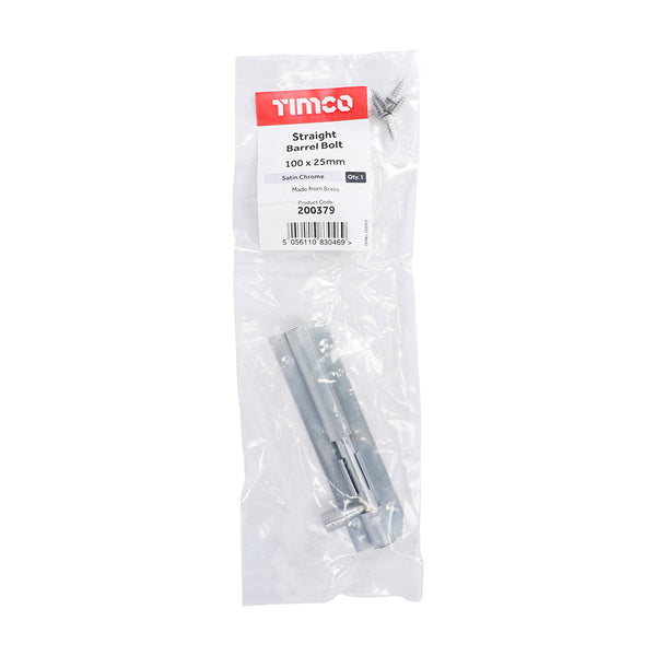 Timco Straight Barrel Bolt - Satin Chrome 100 x 25mm