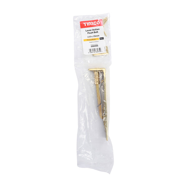 Timco Lever Action Flush Bolt - Polished Brass 150 x 19mm