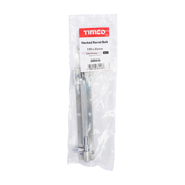 Timco Necked Barrel Bolt - Satin Chrome 150 x 25mm