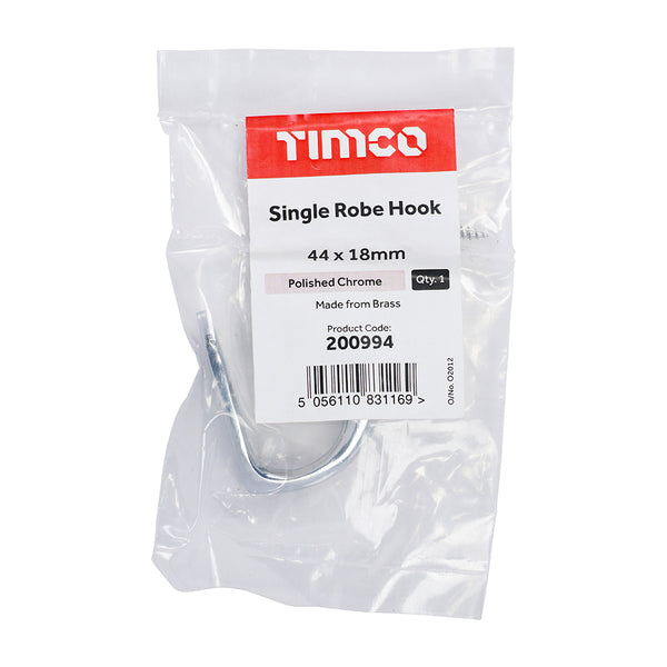 Timco Single Robe Hook - Polished Chrome 44 x 18mm