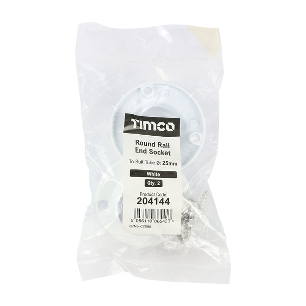 Timco End Socket - For Round Tube - White 25mm