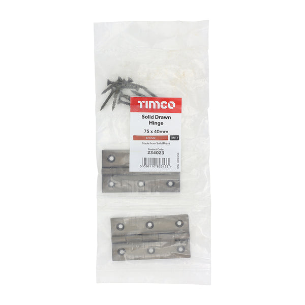 Timco Solid Drawn Hinge - Solid Brass - Bronze 75 x 40