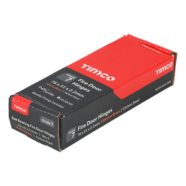 Timco Grade 7 Fire Door Hinges - Electro Brass 76 x 51 x 2.2