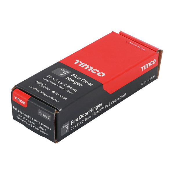 Timco Grade 7 Fire Door Hinges - Epoxy White 76 x 51 x 2.2