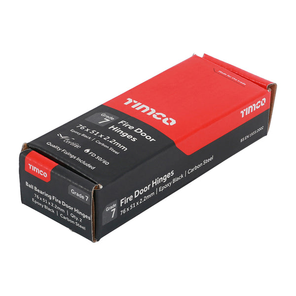 Timco Grade 7 Fire Door Hinges - Epoxy Black 76 x 51 x 2.2