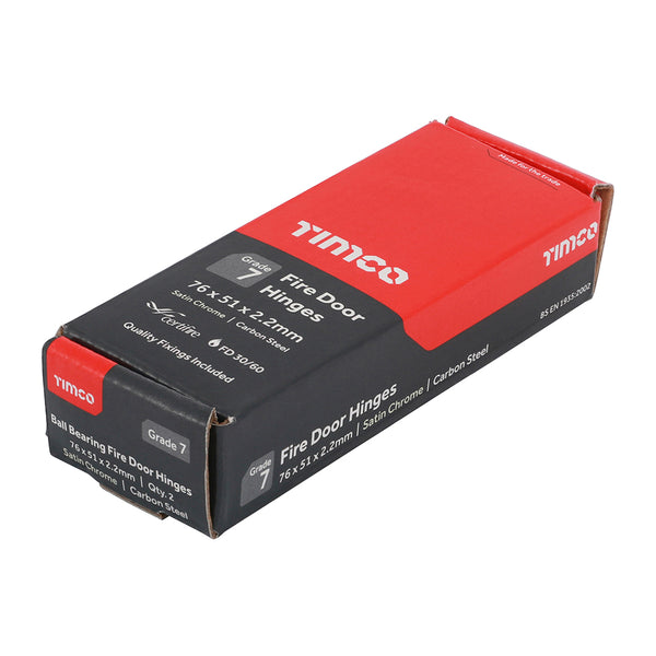 Timco Grade 7 Fire Door Hinges - Satin Chrome 76 x 51 x 2.2