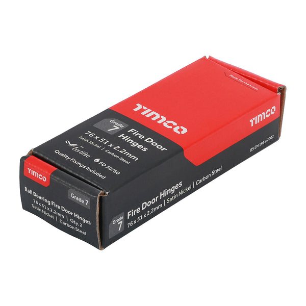 Timco Grade 7 Fire Door Hinges - Satin Nickel 76 x 51 x 2.2