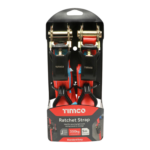 Timco Ratchet Straps - J Hook - Standard Duty 5m x 25mm