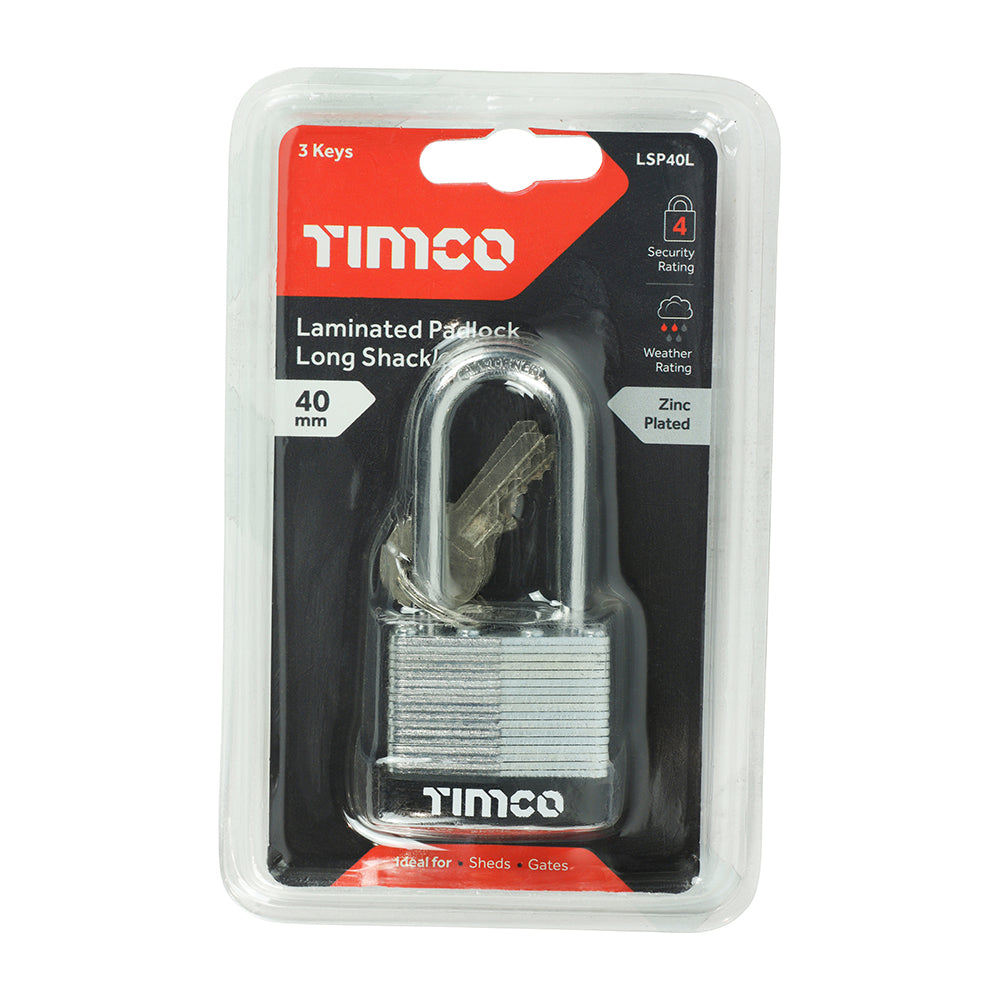 Timco Laminated Padlock Long Shackle 40mm – plumbflex.co.uk