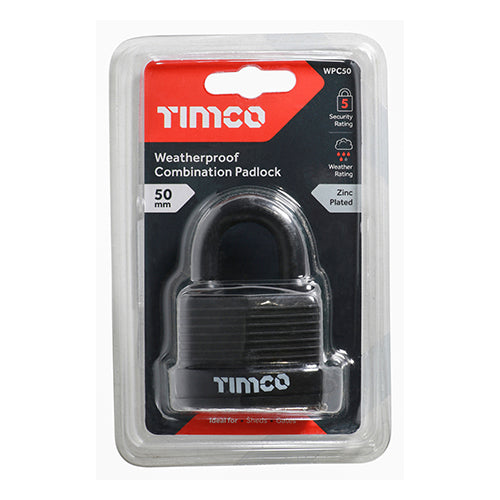 Timco Weatherproof Combination Padlock 50mm