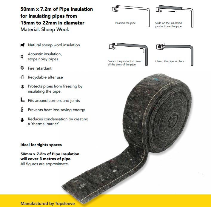 Insulation Lagger Topsleeve Pipe insulation Lagging for 15mm and 22mm pipes, 50mm x 7.2m ...